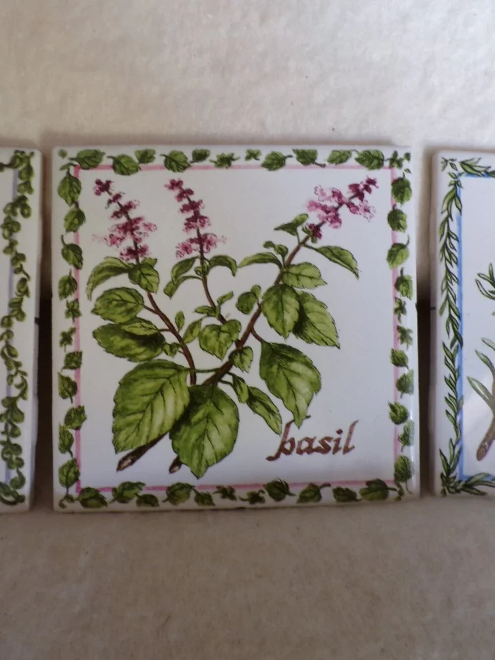 Set Of 3 JEFFREY COURT Botanical Herb Tiles Basil Sage Rosemary USA New